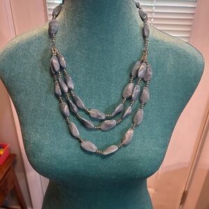 Vintage  Blue Lucite and Silver Tone Beaded Necklace